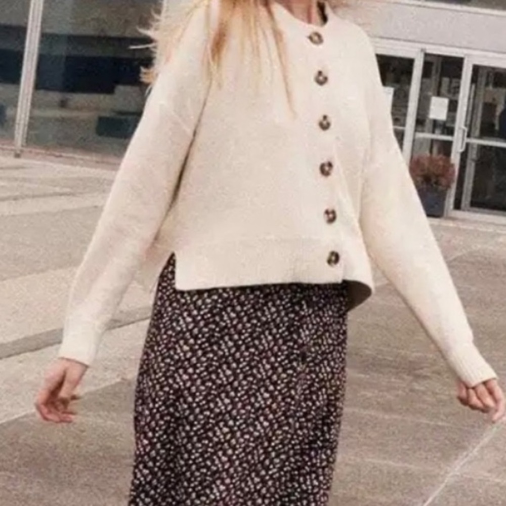 Madewell Broadway Boxy Cotton Button Front Cardigan Cream Medium